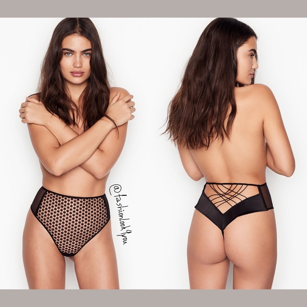 NWT Victoria's Secret‎ Luxe Black Sexy Starburst High-Waist Thong [ Small ]
